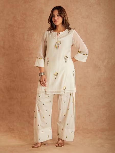 Off-White Pastel Flora Palazzo Suit